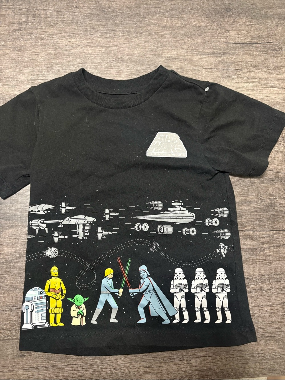 Disney Star Wars Black Kids Short Sleeve Tee with Multicolor Characters